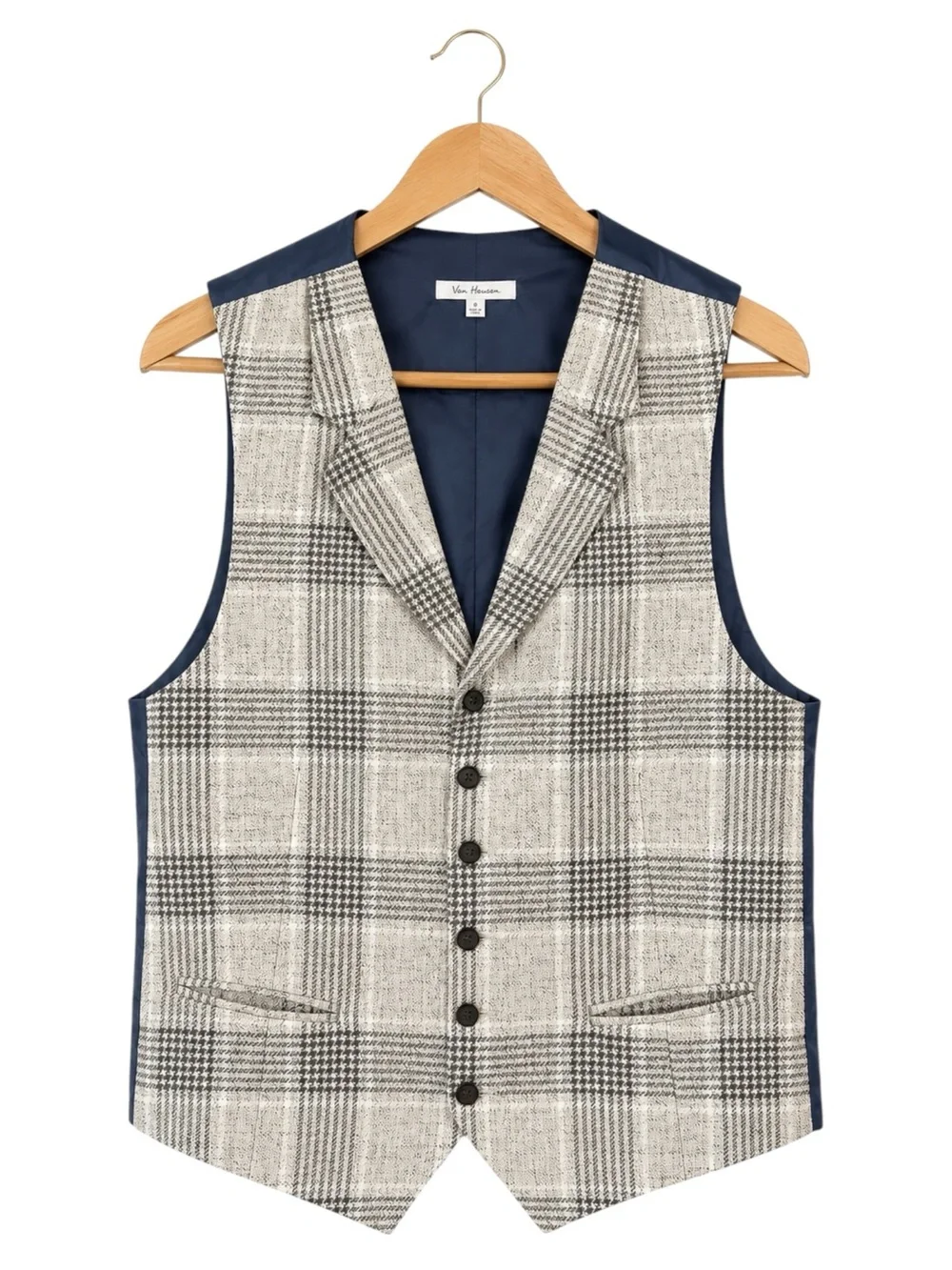 Suitsupply Waistcoat Italian Linen Plaid Suit Vest Gray Beige Men's Formal 44R